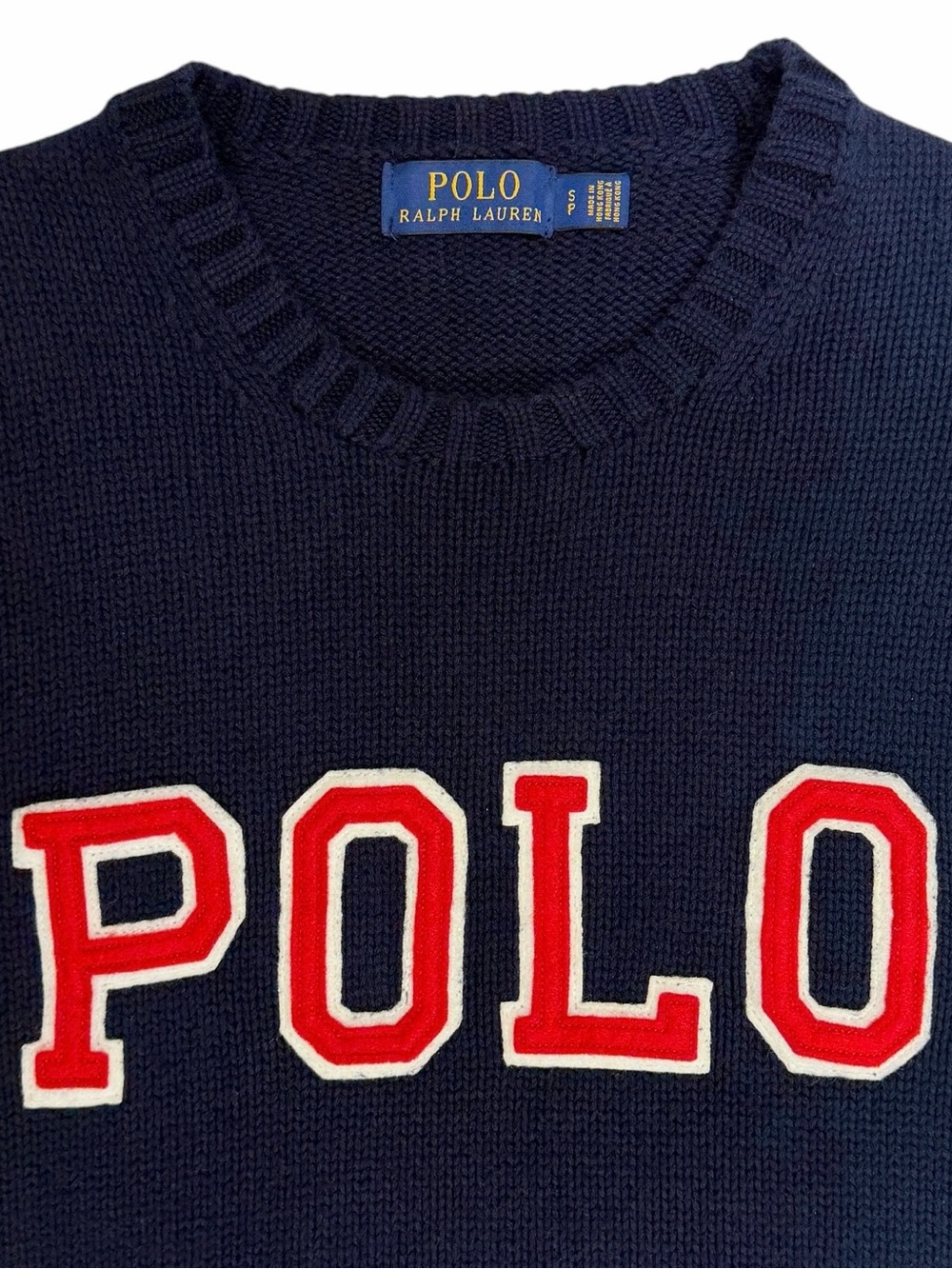Polo Ralph Lauren Sweater Men Small Blue Applique Logo Cotton Crew Knit Spellout - Picture 4 of 9
